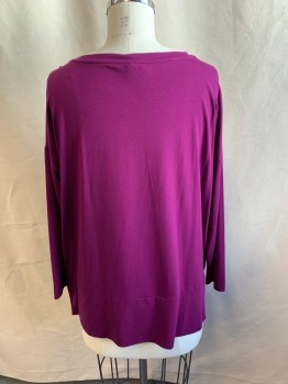 Womens, Top, EILEEN FISHER, Purple, Viscose, Spandex, Solid, M, Round Neck, Long Sleeves, Knit