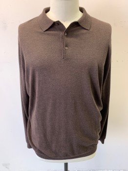 Mens, Pullover Sweater, ROCHESTER, Chocolate Brown, Wool, Solid, Heathered, XLT, Henley, Long Sleeves, 3 Button Placket, Ribbed Cuffs and Collar