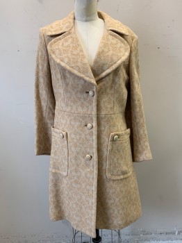 Womens, Coat, NL, Beige, Camel Brown, Wool, Tweed, Abstract , W: 40, B: 34, Collar Attached, Single Breasted, Button Front, 2 Pockets, Single Back Vent