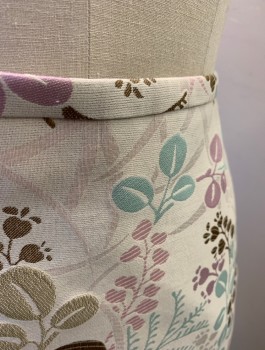 TOCCA, White, Lt Pink, Lavender Purple, Gold, Aqua Blue, Polyester, Leaves/Vines , Brocade, Pencil Skirt, 1/2" Wide Self Waistband, Invisible Zipper at Side