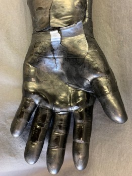 Unisex, Sci-Fi/Fantasy Space Oddity, MTO, Graphite Gray, L200FOAM, Solid, OS, Left Arm. Has Iridescent Silver Quality, Hard Shell is Cracked in Several Places See Detail Photos of Hand, Wrist, Armscye, Female Velcro at Shoulder for Attachment.
