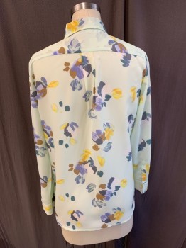 BANANA REPUBLIC, Mint Green, Multi-color, Polyester, Floral, Abstract , Long Sleeves, Button Front, 8 Buttons, 2 Buttons Each Sleeve