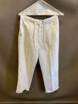 CUBAVERA, White, Linen, Slant Pocket, Zip Front, Drawstring Waist, 2 Back Patch Pockets