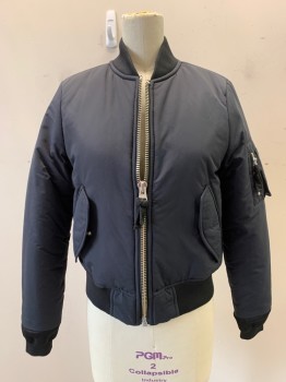 Womens, Casual Jacket, Vis A Vis, Black, Nylon, Polyester, Solid, 1, Bomber Style Jacket, Lined Inside, Elastic Around Waist & Cuffs
