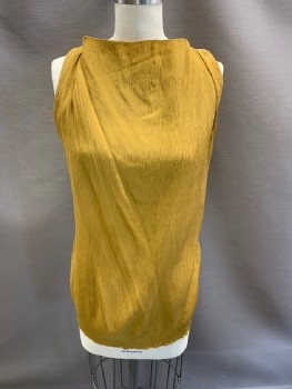 COS, Dijon Yellow, Cupro, Silk, Plisse Crinkle Texture, Square Cowl Neckline, Sleeveless, Twisted Racer Back
