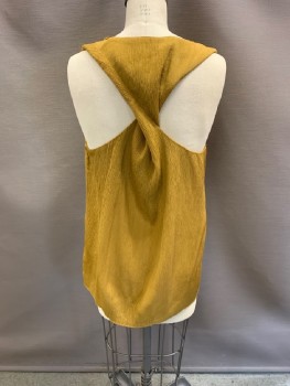 COS, Dijon Yellow, Cupro, Silk, Plisse Crinkle Texture, Square Cowl Neckline, Sleeveless, Twisted Racer Back