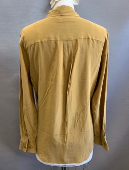 EQUIPMENT FEMME, Caramel Brown, Silk, Solid, Long Sleeves, Button Front, Collar Attached, 2 Patch Pockets with Flaps
