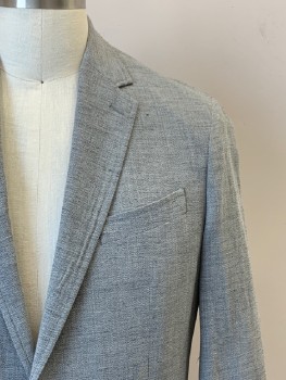 BANANA REPUBLIC, Gray, Dk Gray, Wool, Linen, Heathered, L/S, 2 Buttons, Single Breasted, Notched Lapel, 3 Pockets,