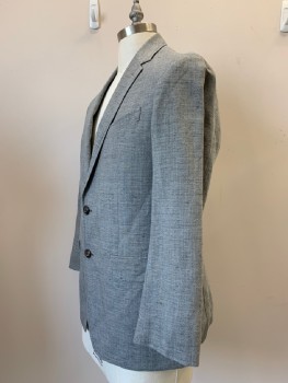 BANANA REPUBLIC, Gray, Dk Gray, Wool, Linen, Heathered, L/S, 2 Buttons, Single Breasted, Notched Lapel, 3 Pockets,
