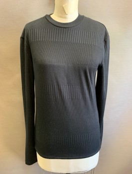 ASOS, Black, Polyester, Elastane, Solid, Rib Knit with Varied Thickness of Ribbing,  Crew Neck, Long Sleeves