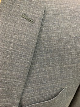 JOHN VARVATOS, Teal Blue, Wool, Plaid, Single Breasted, 2 Buttons,  Notched Lapel, Faint Woven Pattern, Double Back Vent