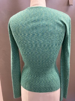 N/L, Mint Green, Turquoise Blue, Polyester, Heathered, Rib Knit, V-N, with Self Lacing CF Placket, L/S,