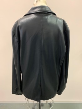 URBAN OUTFITTERS, Black, Leather, Solid, Notched Lapel, Single Breasted, Button Front, 1 Button