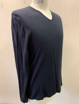 JAMES PERSE, Black, Cotton, Solid, Lightweight Knit, L/S, Round Neck with Notch, Fitted