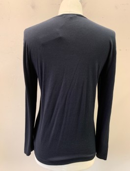 JAMES PERSE, Black, Cotton, Solid, Lightweight Knit, L/S, Round Neck with Notch, Fitted