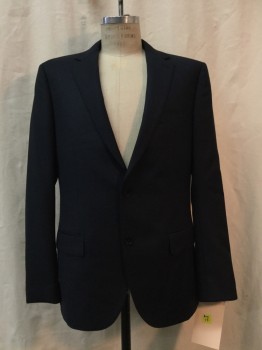 BARTORELLI NAPOLI, Navy Blue, Wool, Solid, Birds Eye Weave, Single Breasted, 2 Buttons,  Notched Lapel,
