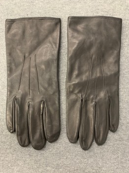 Mens, Leather Gloves, N/L, Black, Leather, Solid, Wrist Length, 2 Black Buttons