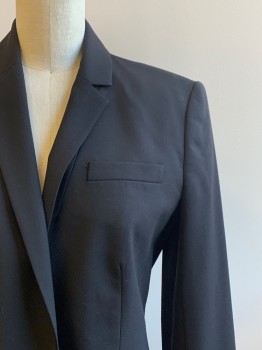 J CREW, Black, Wool, Solid, L/S, 1 Buttons, Single Breasted, Notched Lapel, 3 Pockets