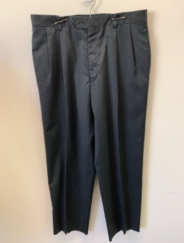 JOS A BANKS, Charcoal Gray, Wool, Solid, Zip Front, Button Closure, Pleated Front, 4 Pockets