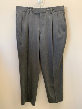 BROOKS BROTHERS, Lt Gray, Wool, Solid, Gabardine, Zip Front, Button Closure, Pleated Front, 4 Pockets, Variegated Color