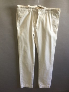 J CREW, Off White, Cotton, Solid, Twill, Flat Front, Zip Fly, 5 Pockets, Straight Slim Leg