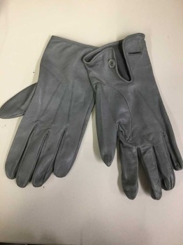 Mens, Leather Gloves, N/L, Gray, Leather, Solid, M/L, GLOVES:  Gray, 3 Seams On Top, 1 Button, Multiples