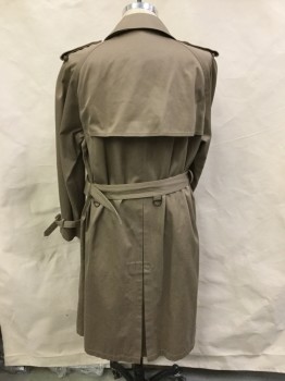 Mens, Coat, Trenchcoat, JG HOOK, Lt Brown, Cotton, Solid, 40, Double Breasted, Raglan Sleeves,  Epaulets, 2 Vertical Pocket, Detached Back and Right Front Yoke, Matching Buckle Belt, Belt Loops, Cuffs Have Loops and Buckle Belts, Comes with Removable Collar Extender, Kick Pleat Center Back,