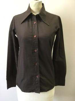 Womens, 1970s Vintage, Top, GRAY ROSE, Chocolate Brown, Polyester, Solid, S, Shirt - B.F., L/S, Pointy C.A.,