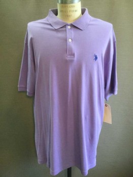 U.S. POLO, Lavender Purple, Cotton, Solid, Short Sleeve,  Collar Attached, 2 Buttons