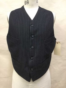 Navy Blue, Heather Gray, Brown, Wool, Stripes - Pin, Navy/heathered Gray Pinstripes, Button Front, 4 Pockets,