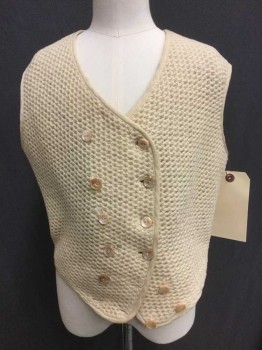 Womens, Vest, N/L, Cream, Wool, 28W, 32B, Double Breasted, V-neck, Sweater Knit