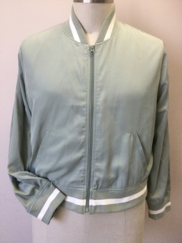 GAP, Mint Green, Off White, Polyester, Solid, Slate Mint, Slate Mint W/off White Ribbed Knit Collar Attached, Cuffs & Hem, Zip Front, 2 Slant Pockets, Long Sleeves,