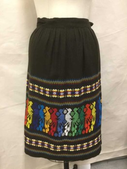 LIGGIA IMPORTS, Black, White, Red, Yellow, Blue, Zig-Zag , Animal Print, Black W/white, Red, Yellow, Blue Zig-zag/birds Ethnic Print Wrap-around Skirt, 1-1/2"  Waist Band, Gathered Skirt