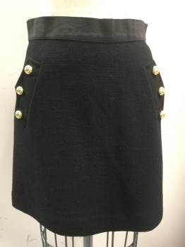 PHILLIP LIM, Black, Wool, Solid, Elastic Waistband, Faux Pockets with 3 Gold Buttons, Center Back Zipper,