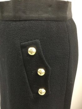 PHILLIP LIM, Black, Wool, Solid, Elastic Waistband, Faux Pockets with 3 Gold Buttons, Center Back Zipper,