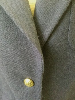 MILLS, Navy Blue, Wool, Solid, Dark Navy, Single Breasted, Notched Lapel, 2 Gold Metal Buttons, 3 Patch Pockets, Solid Dark Navy Lining