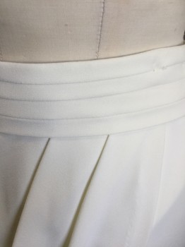 XOXO, Cream, Polyester, Spandex, Solid, Crepe, 2" Wide Waistband with Horizontal Panelling, 4 Off Center Pleats Forming Draped Detail, Wrapped Front, Hem Mini