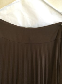 SAM FASHION, Brown, Polyester, Solid, 2" Elastic Waistband, Accordion Pleat Skirt, Raw Hem