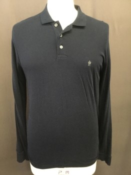 FRENCH CONNECTION, Navy Blue, Cotton, Solid, Polo Style, Long Sleeves,