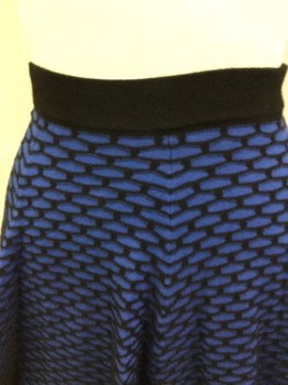 INTERMIX, Royal Blue, Black, Polyester, Lycra, Novelty Pattern, Royal Blue with Black Honeycomb Texture, 1-1/4" Elastic Waistband