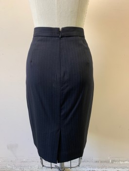 J.CREW, Black, Gray, Wool, Stripes - Pin, Pencil Skirt, Above Knee Length, 1" Wide Self Waistband, Vent at Center Back Hem, Invisible Zipper in Back