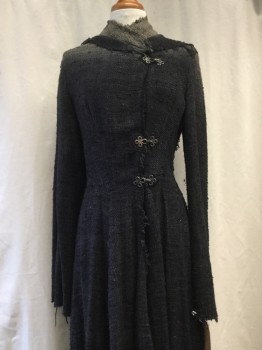 Womens, Historical Fiction Coat, NO LABEL, Charcoal Gray, Gray, Poly/Cotton, Solid, W 26 , B 32, Textured Woven, Stand Collar, Hook & Eye Closures, Large Hood