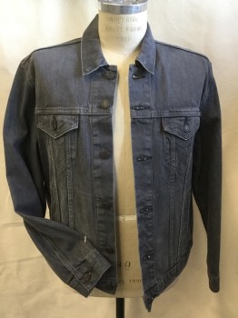 LEVI'S , Gray, Cotton, Solid, Gray Denim Jean, Collar Attached, Brass Button Front, Long Sleeves, 4 Pockets