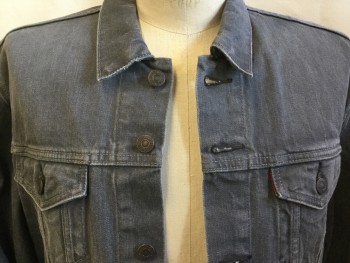 LEVI'S , Gray, Cotton, Solid, Gray Denim Jean, Collar Attached, Brass Button Front, Long Sleeves, 4 Pockets