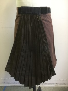 Mens, Historical Fiction Skirt, NO LABEL, Coffee Brown, Dk Brown, Cotton, Solid, Color Blocking, 30-34, Wrap Skirt, Velcro Closure, Accordion Pleated Center Front & Center Back, One Accordion Pleat is Removable with Velcro