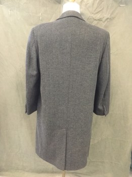 NAUTICA, Gray, Black, Wool, Polyester, Herringbone, Button Front, Collar Attached, Notched Lapel, Long Sleeves, 2 Pockets, Below Knee Length *1 Missing Button*