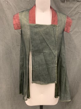 Unisex, Sci-Fi/Fantasy Top, MTO, Forest Green, Dk Red, Synthetic, Color Blocking, S/M, Black Netting Overlay, Square Neck, Crossover Snap Panel, Cap Sleeve, Dark Red Cap Sleeves and Collar, Asymmetrical Hem