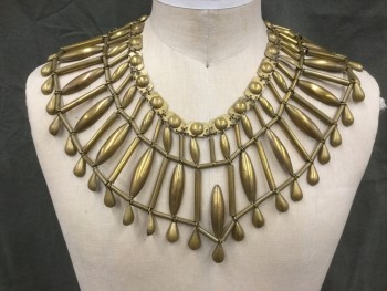 Unisex, Historical Fiction Collar, MTO, Gold, Metallic/Metal, O/S, Egyptian Style Metal Beaded Choker, Double Adjustable Clasp at Center Back, *Center Front Metal Oblong Bead Detached From Top