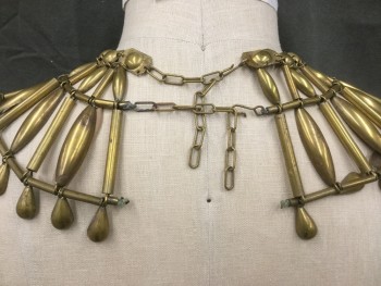Unisex, Historical Fiction Collar, MTO, Gold, Metallic/Metal, O/S, Egyptian Style Metal Beaded Choker, Double Adjustable Clasp at Center Back, *Center Front Metal Oblong Bead Detached From Top