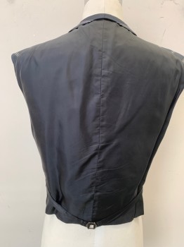 MTO, Black, Lt Gray, White, Silk, Polyester, Stripes - Vertical , Double Breasted, Shawl Collar, Coarse Weave 2 Faux Pockets, Lined Back Waistcoat with Back Belt